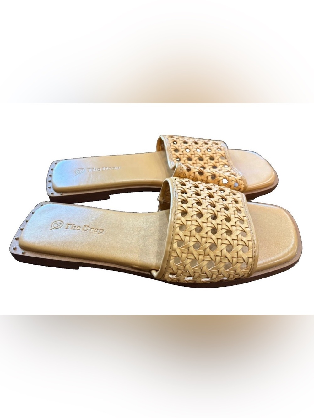 The Drop Women's Oslo One Band Woven Flat Slide Sandals, Tan sz 8.5